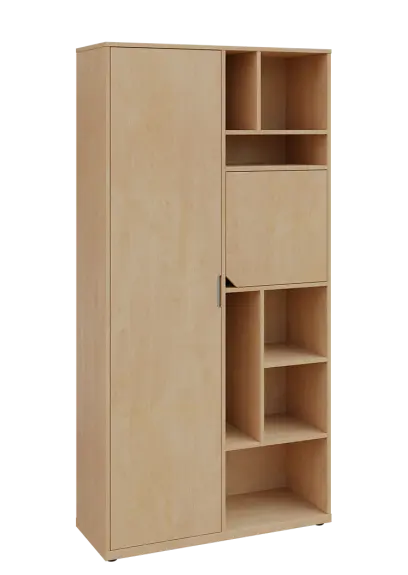 KSR6-83 L skříň šatní, 1x výsuvné ramínko, dvířka, niky, 2053x1022x400 mm, provedení levé, bříza světlá